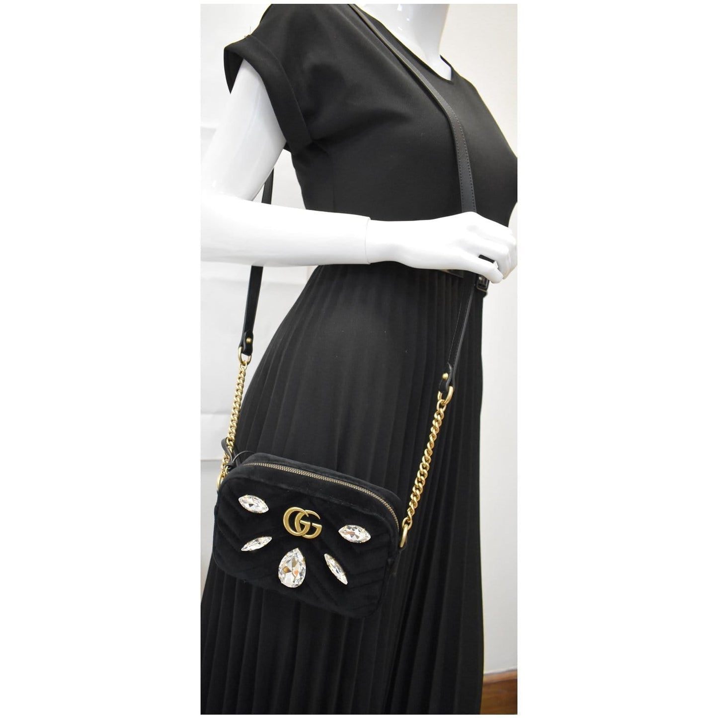 GUCCI GG Marmont Mini Marquise Crystal Velvet Crossbody Bag 448065