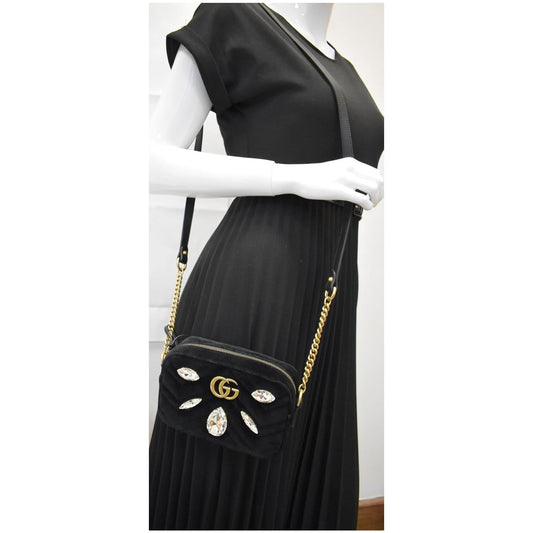 GUCCI GG Marmont Mini Marquise Crystal Velvet Crossbody Bag 448065