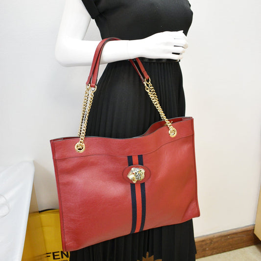 GUCCI Rajah Large Leather Tote Shoulder Bag Red 537219  - Hot Deals