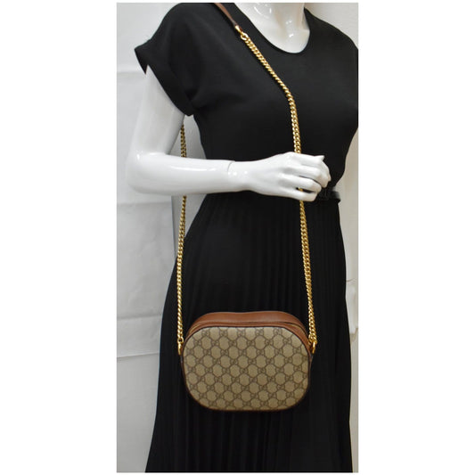 GUCCI GG Supreme Mini Chain Crossbody Bag Beige 409535