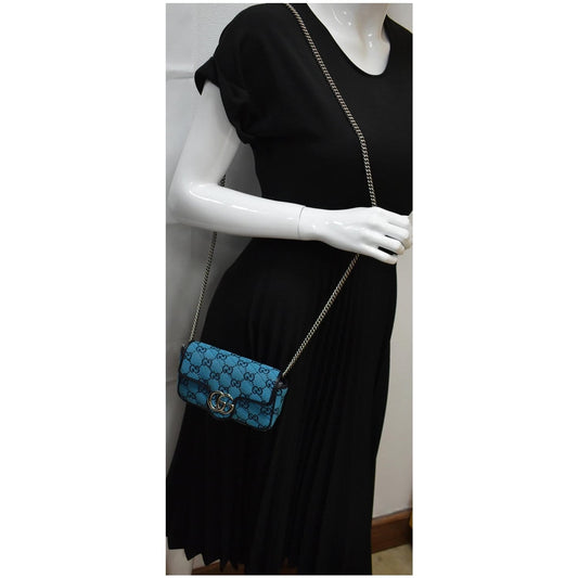 GUCCI GG Marmont Super Mini Matelasse Canvas Crossbody Bag Blue 476433