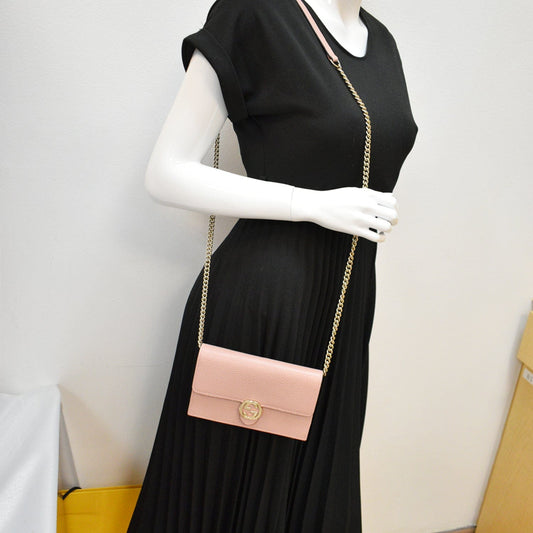 GUCCI Dollar Interlocking G Calfskin Leather Chain Wallet Crossbody Bag Soft Pink 510314