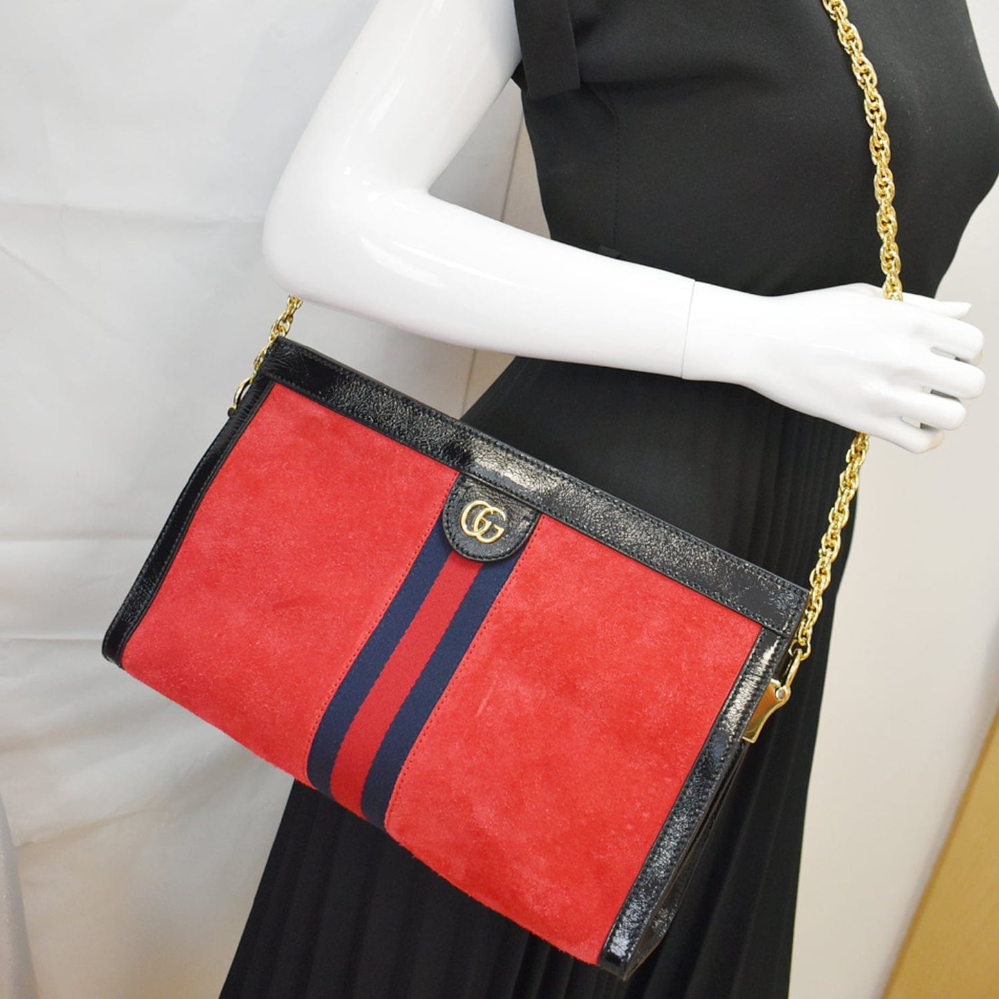 GUCCI Ophidia GG Medium Web Suede Leather Shoulder Bag Red 503876  - Hot Deals