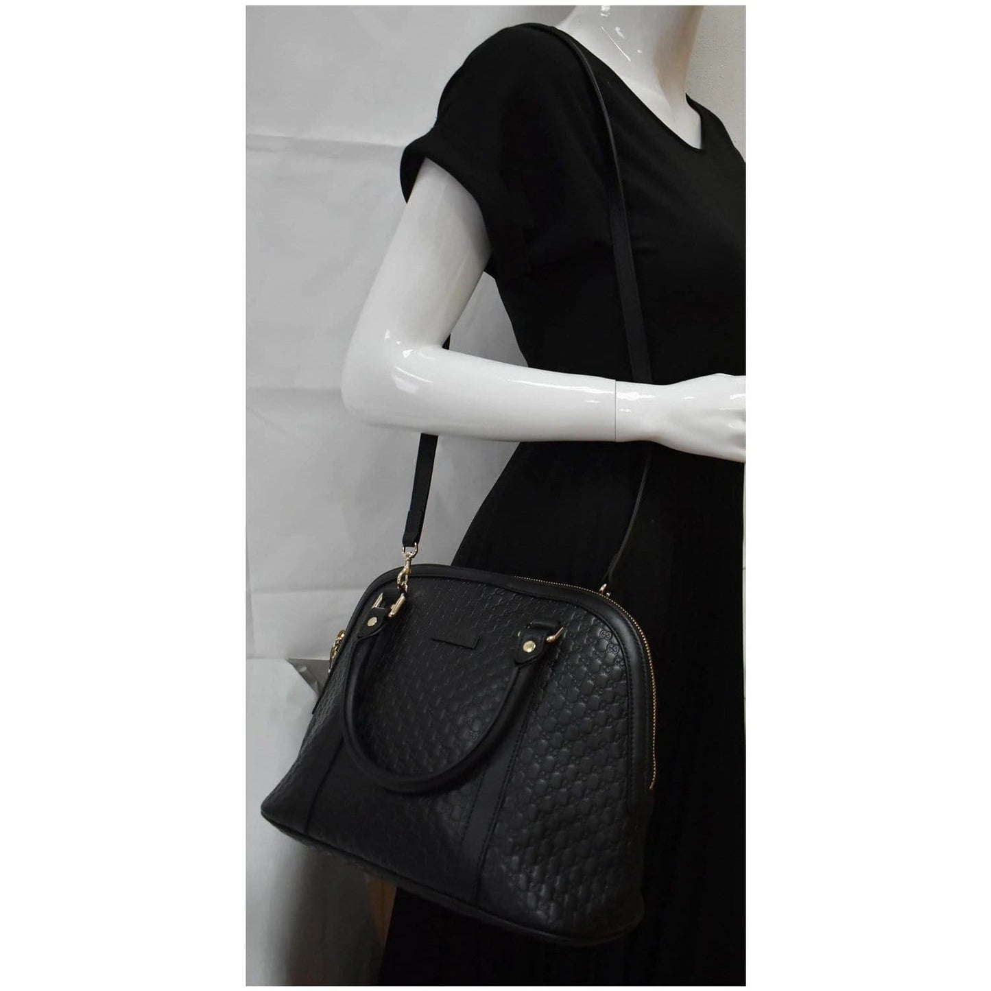 GUCCI Dome Medium Microguccissima Leather Shoulder Bag Black 449663