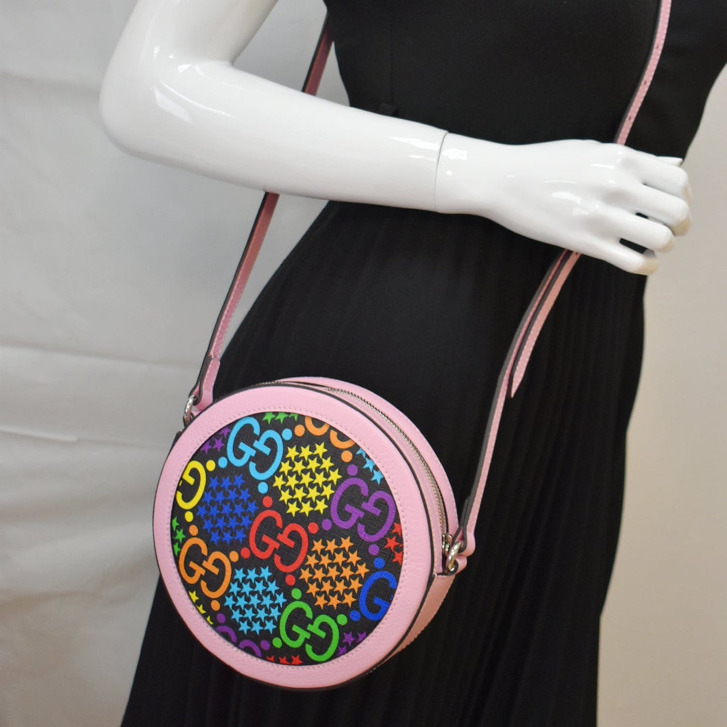 GUCCI GG Psychedelic Round Leather Crossbody Bag Multicolor 603938