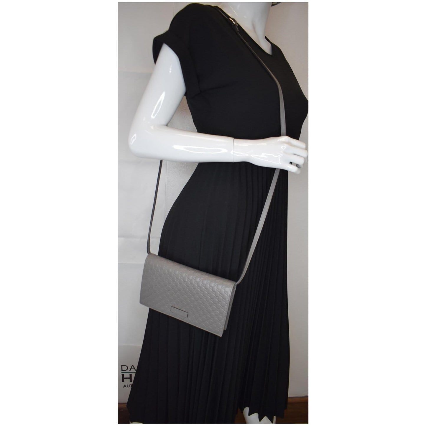 GUCCI Micro Guccissima Leather Crossbody Wallet Grey 466507