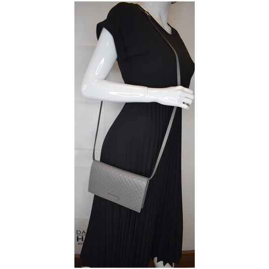 GUCCI Micro Guccissima Leather Crossbody Wallet Grey 466507