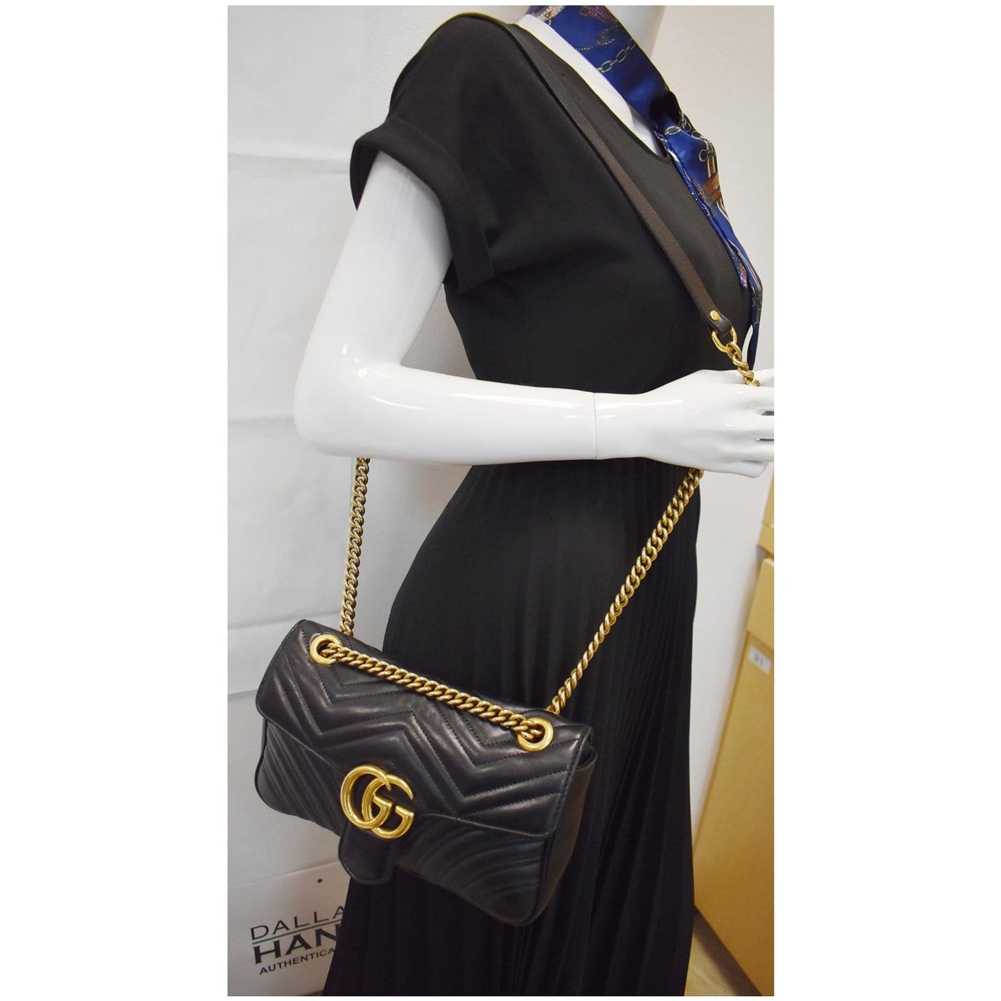 GUCCI GG Marmont Small Matelasse Leather Crossbody Bag Black 443497