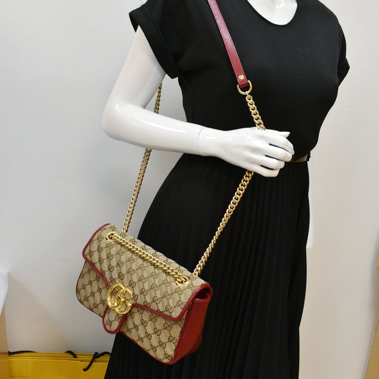 GUCCI GG Marmont Small Matelasse Canvas Shoulder Bag Beige 443497