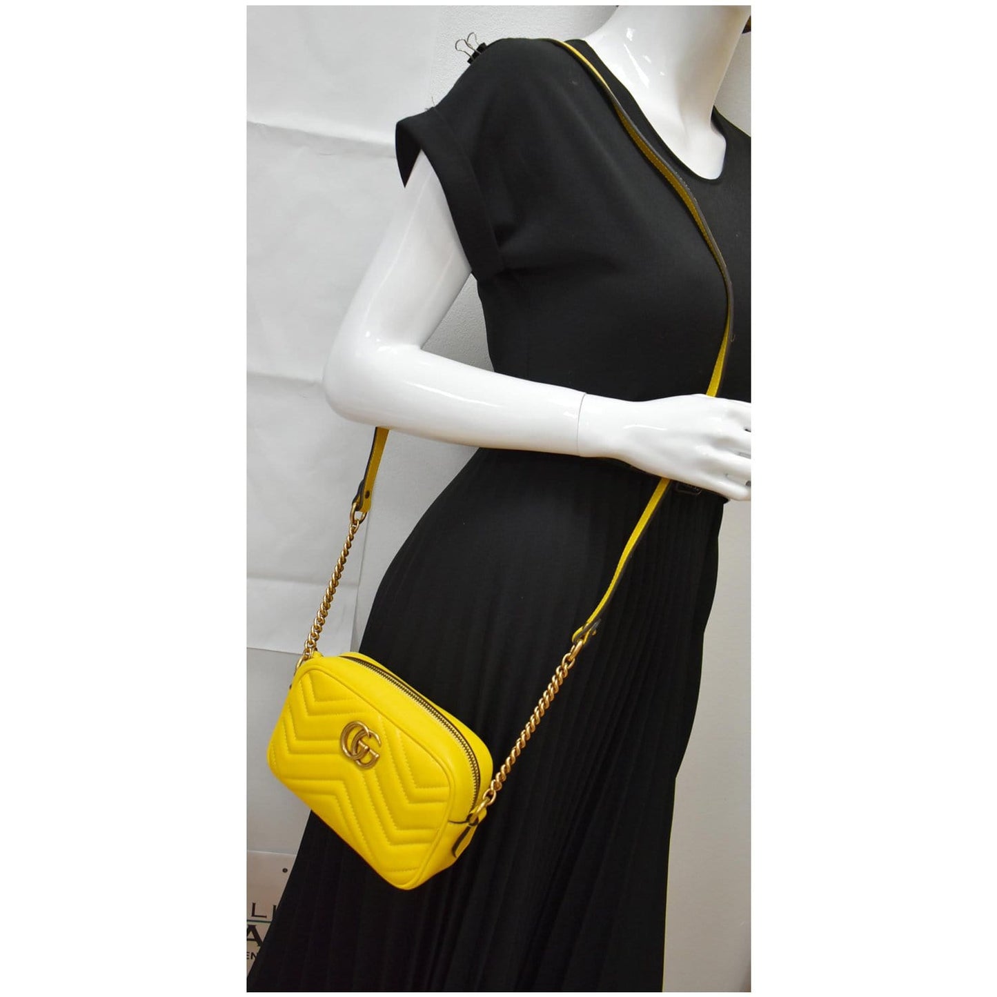 GUCCI GG Marmont Matelasse Mini Leather Crossbody Bag Yellow 448065