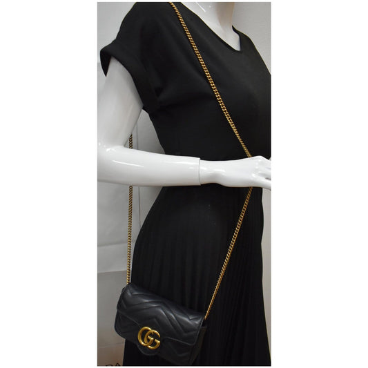 GUCCI GG Marmont Super Mini Leather Crossbody Bag Black 476433