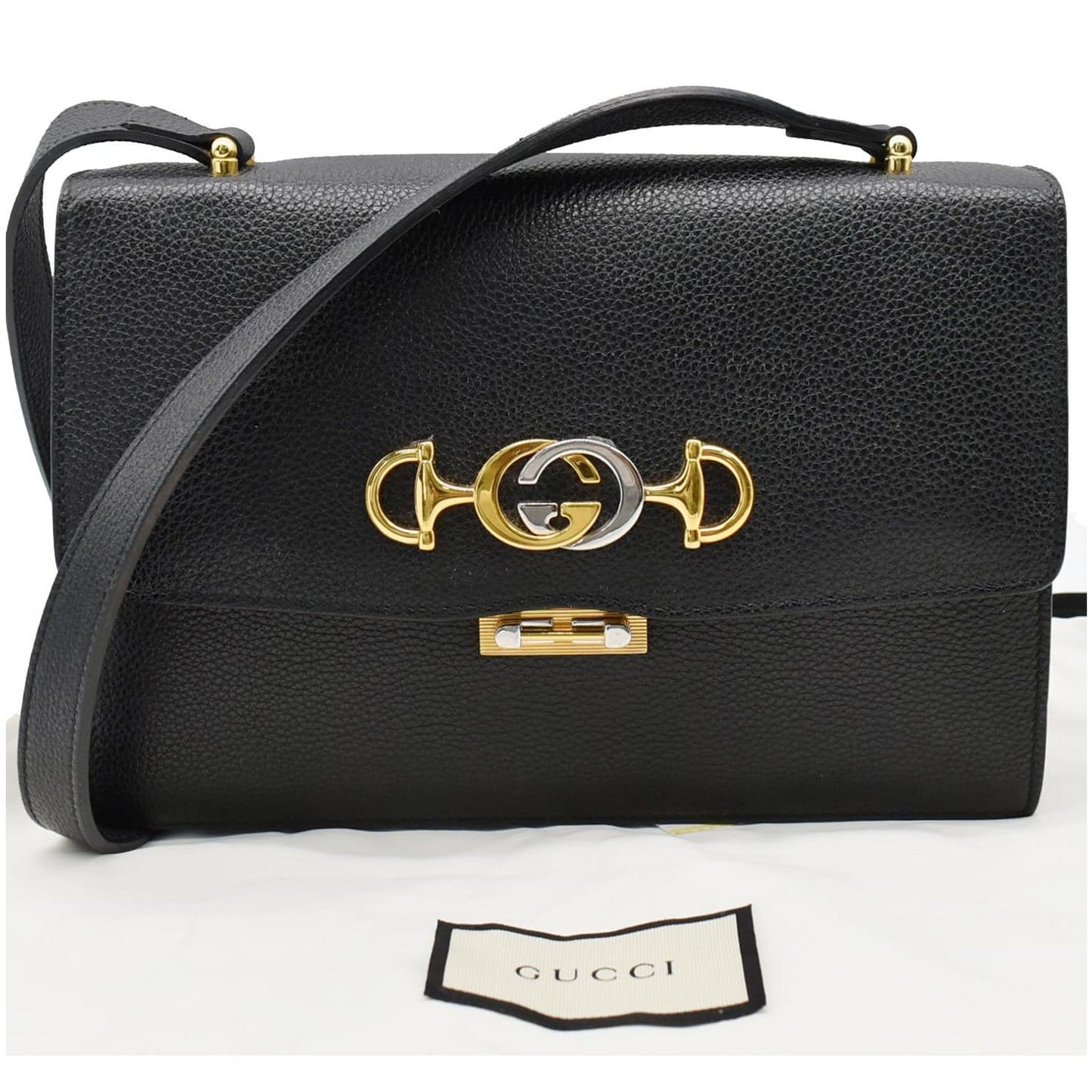 GUCCI Zumi Small Grainy Leather Chain Crossbody Bag Black 576388