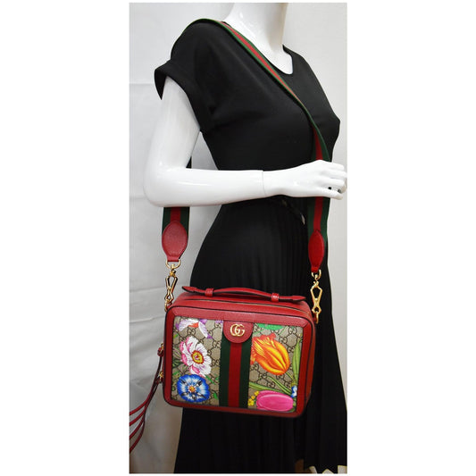 GUCCI Ophidia Flora Web Small Top Handle Shoulder Bag Red 550622