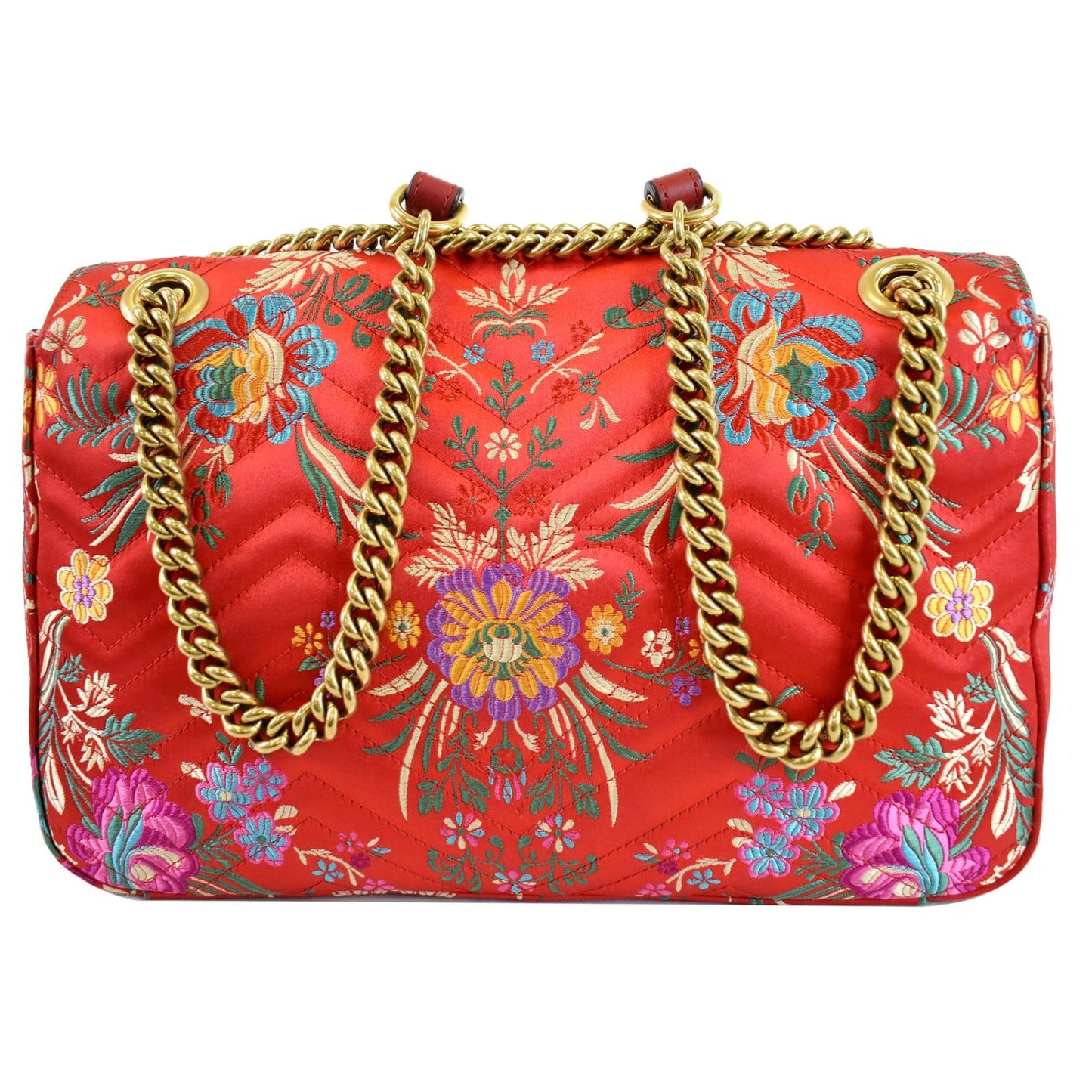 GUCCI GG Marmont Floral Medium Jacquard Matelasse Shoulder Bag Red 443496