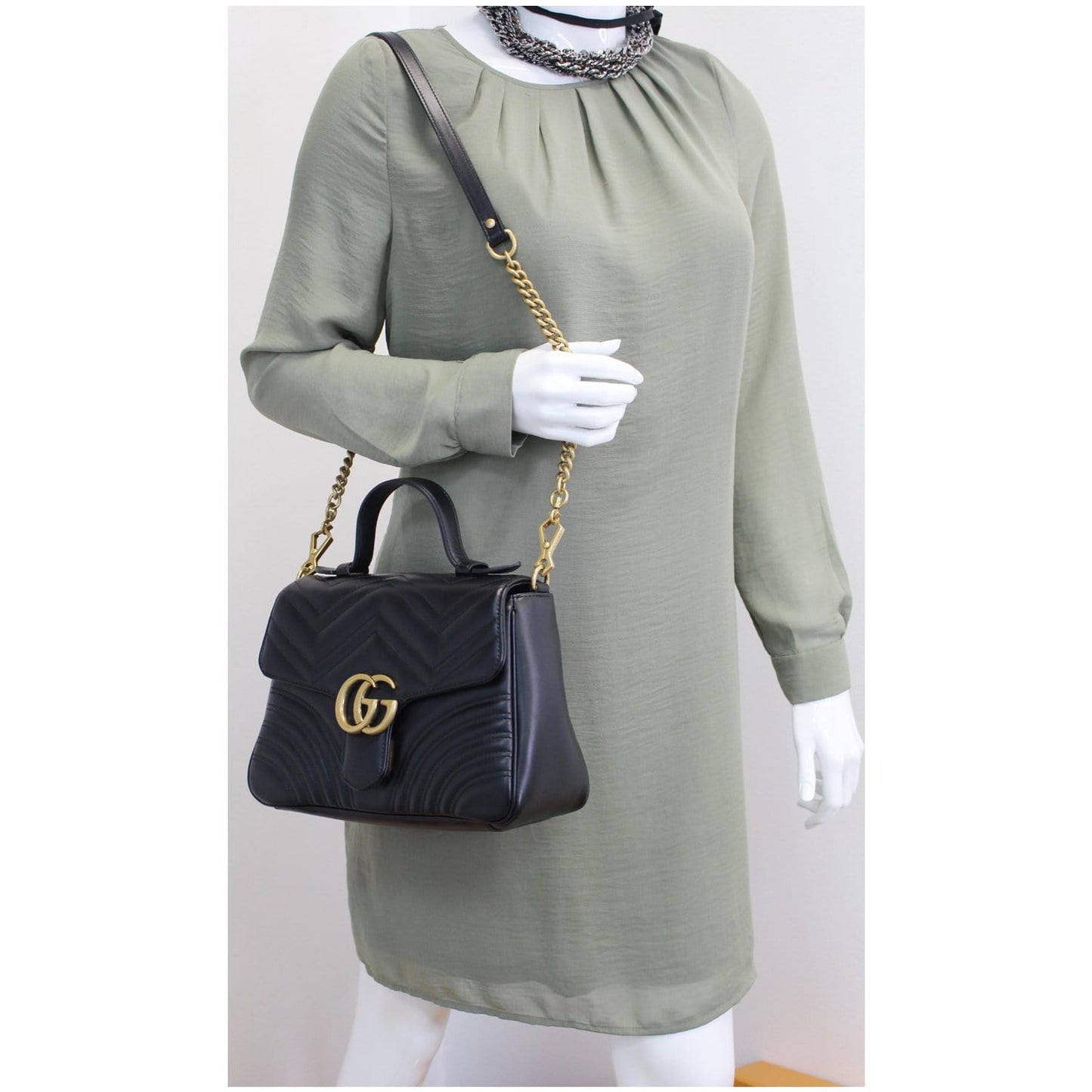 GUCCI GG Marmont Small Top Handle Shoulder Bag Black 498110