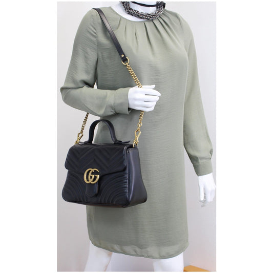 GUCCI GG Marmont Small Top Handle Shoulder Bag Black 498110