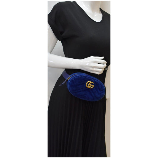 GUCCI GG Marmont Matelasse Velvet Belt Bag Blue 476434