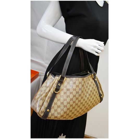 GUCCI Medium Abbey Coated Canvas Shoulder Bag Beige 293578