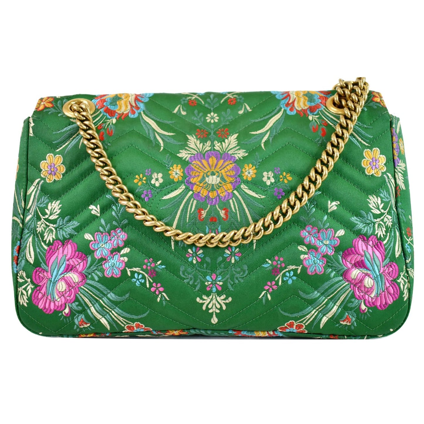 GUCCI GG Marmont Floral Medium Jacquard Matelasse Shoulder Bag Green 443496