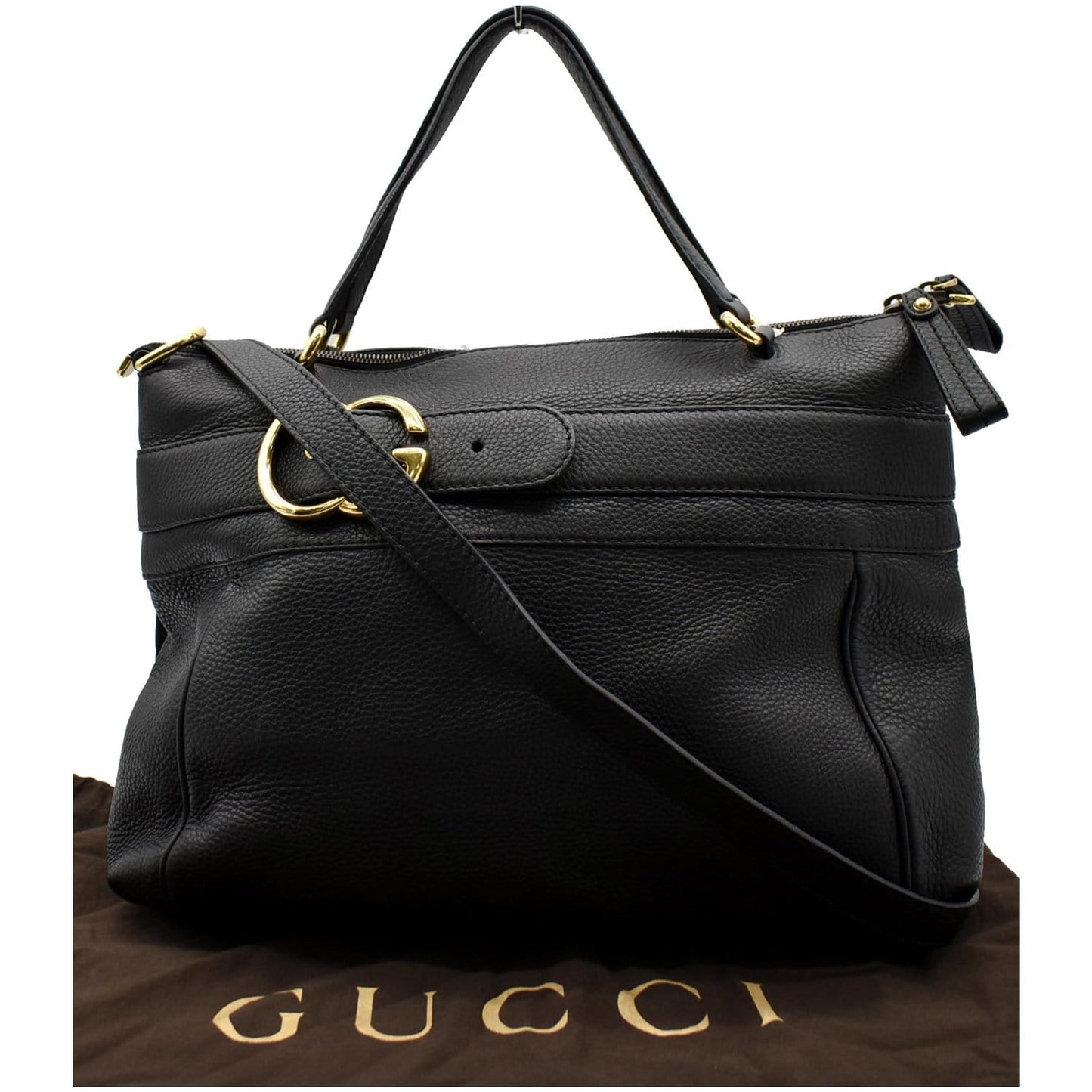GUCCI Ride Medium Pebbled Leather Top Handle Shoulder Bag Black