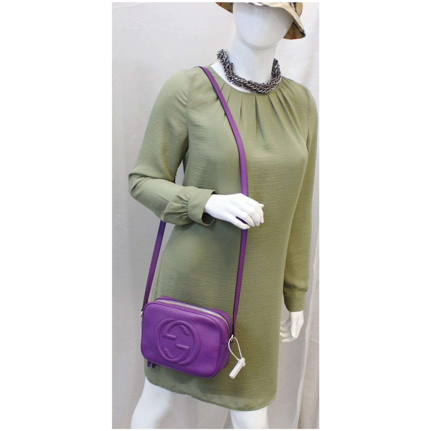 GUCCI Soho Disco Pebbled Leather Small Crossbody Bag 308364 Purple