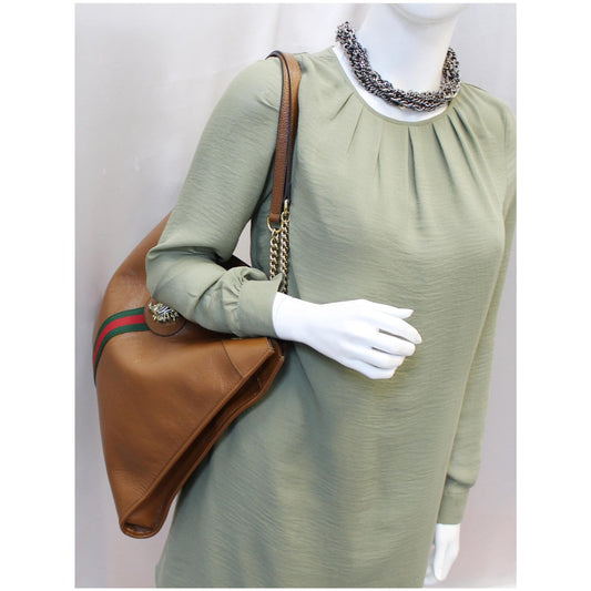 GUCCI Rajah Large Leather Tote Shoulder Bag Brown 537219