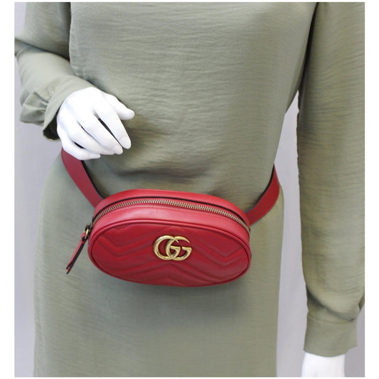 GUCCI GG Marmont Matelasse Leather Belt Bag 476434 Red