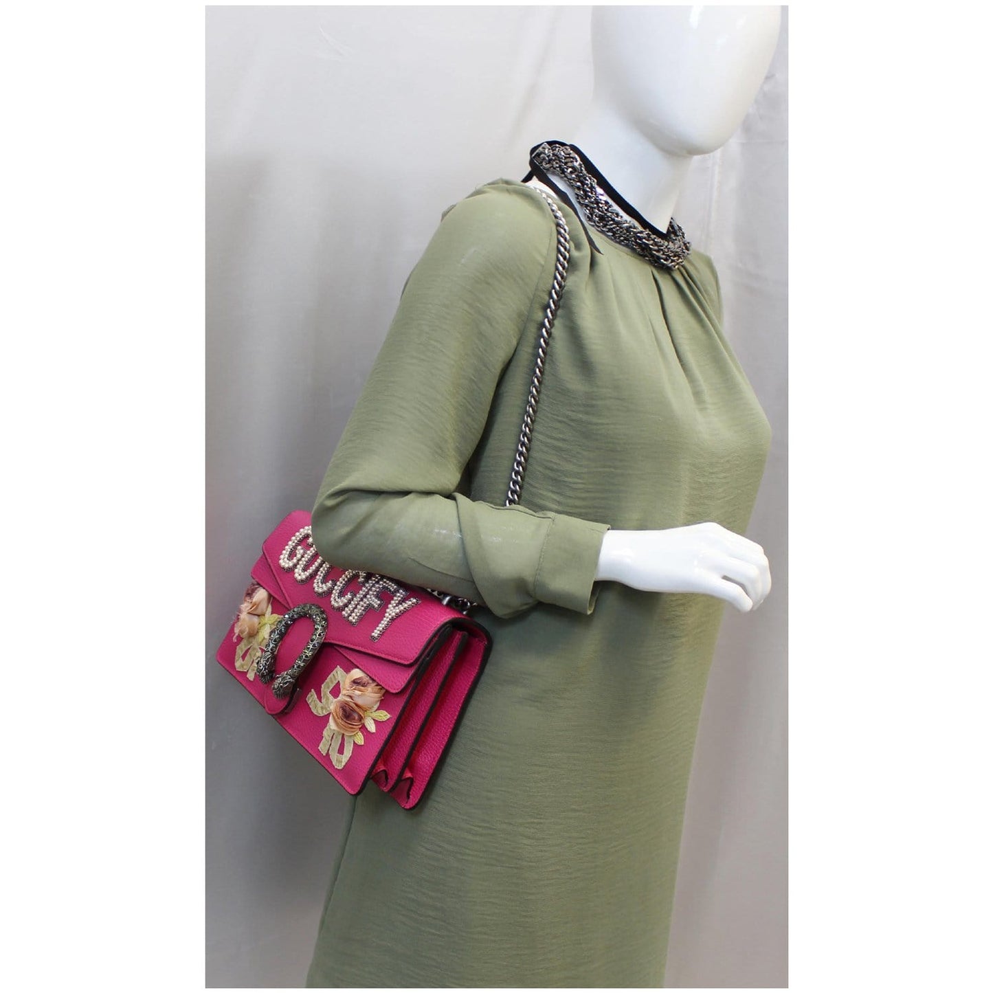 Gucci Dionysus Small Guccify Grained Leather Shoulder Bag Pink - 20% OFF