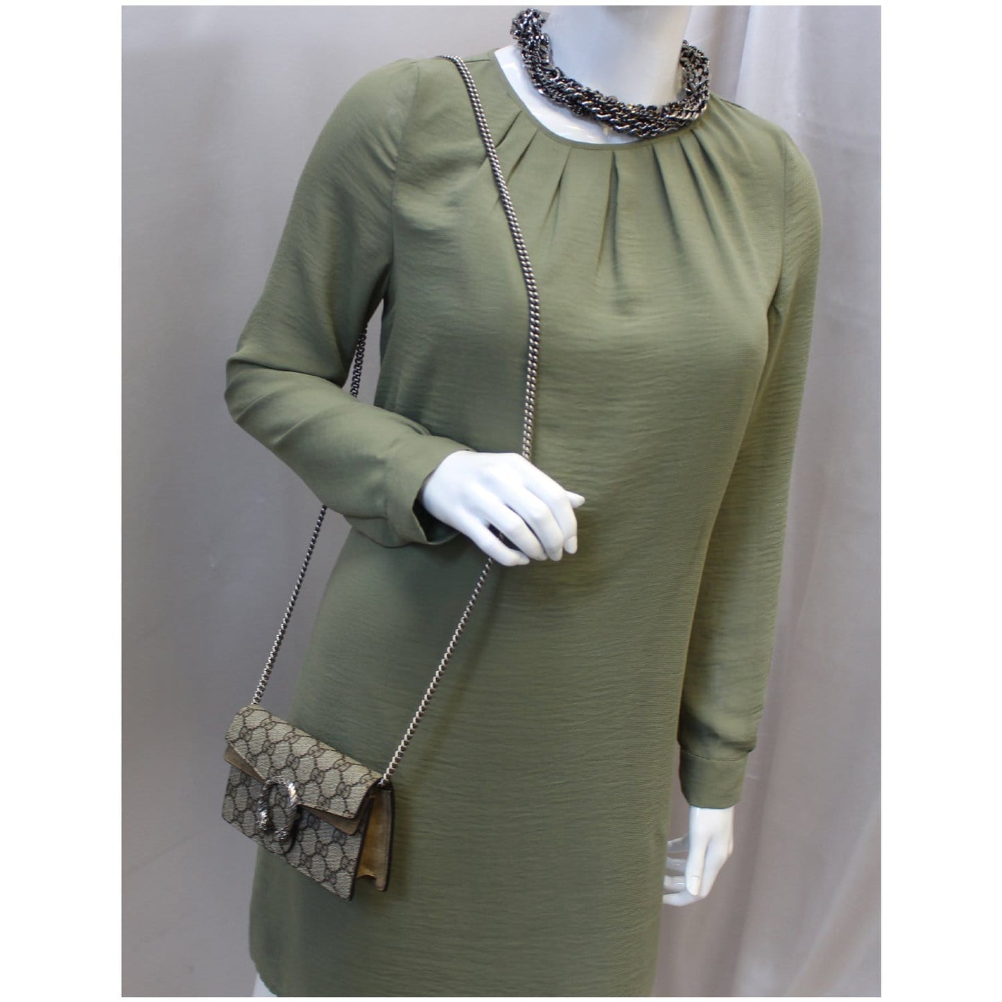 GUCCI Dionysus Super Mini GG Supreme Canvas Shoulder Crossbody Bag Taupe