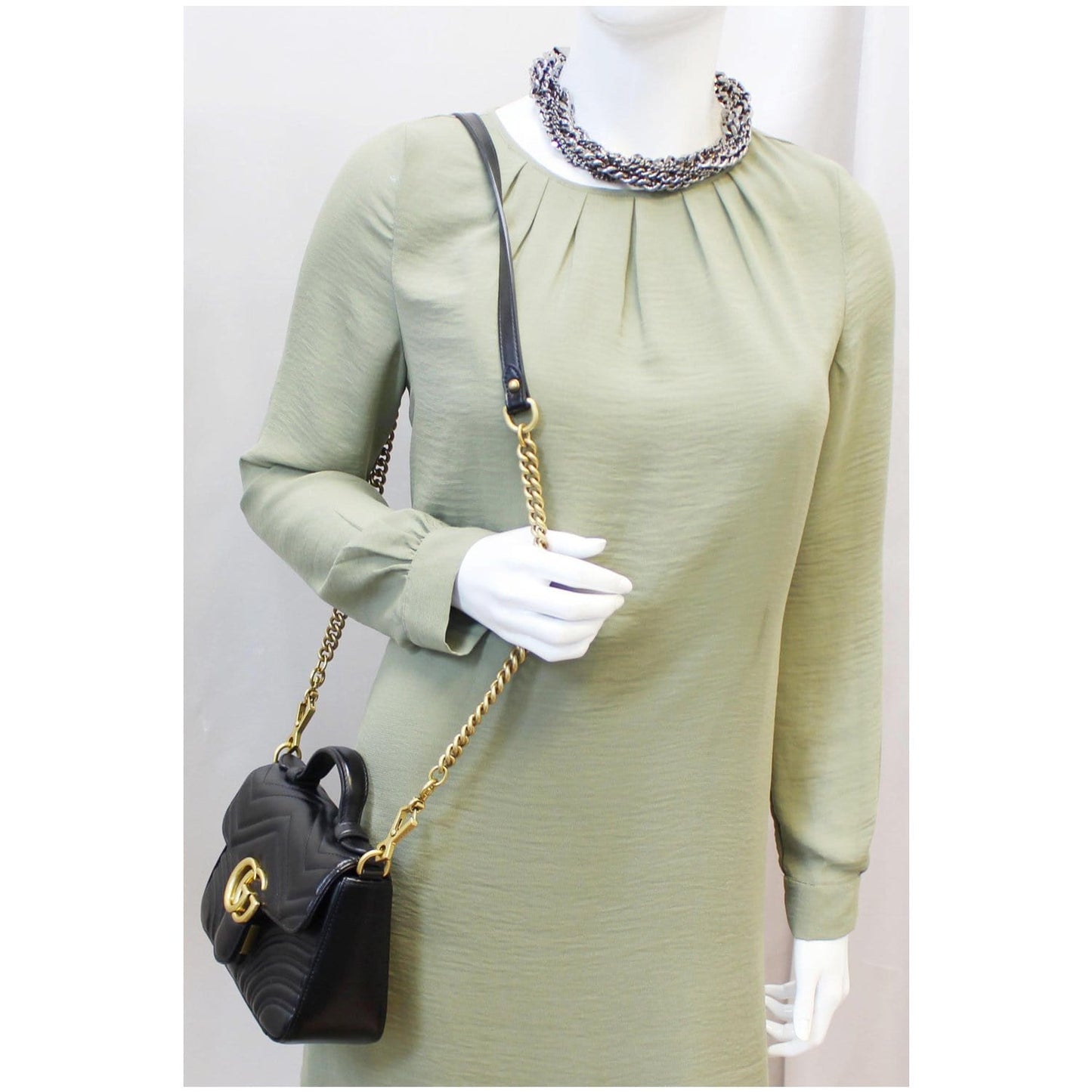 GUCCI GG Marmont Mini Leather Top Handle Bag Black 547260