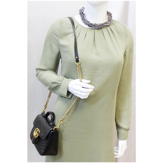 GUCCI GG Marmont Mini Leather Top Handle Bag Black 547260