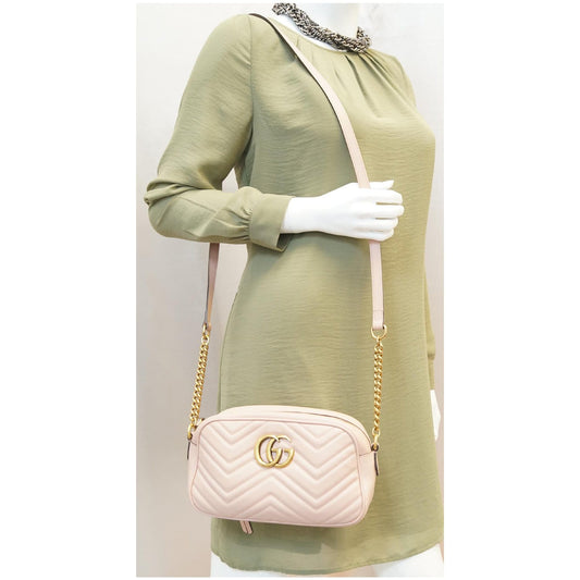 GUCCI GG Marmont Matelasse Small Leather Crossbody Bag Pink