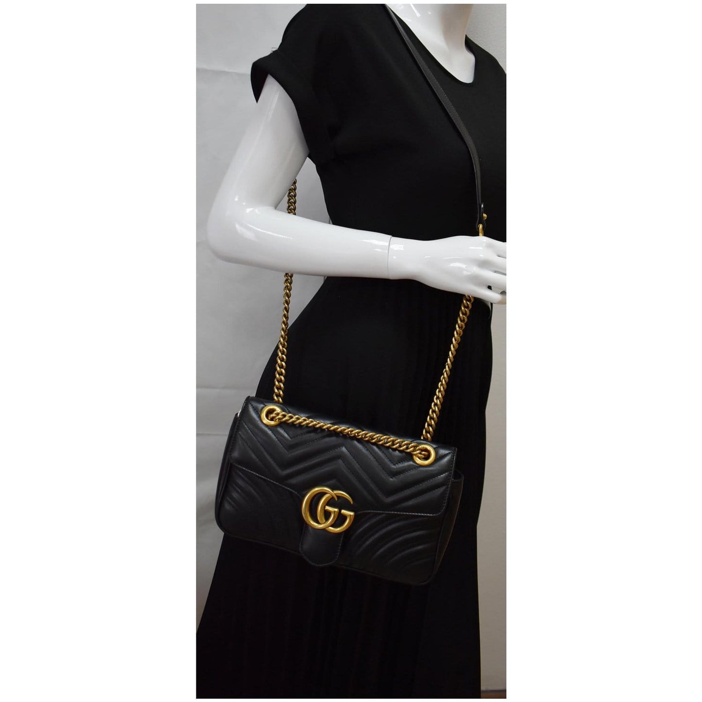 GUCCI GG Marmont Small Matelasse Leather Crossbody Bag Black 443497