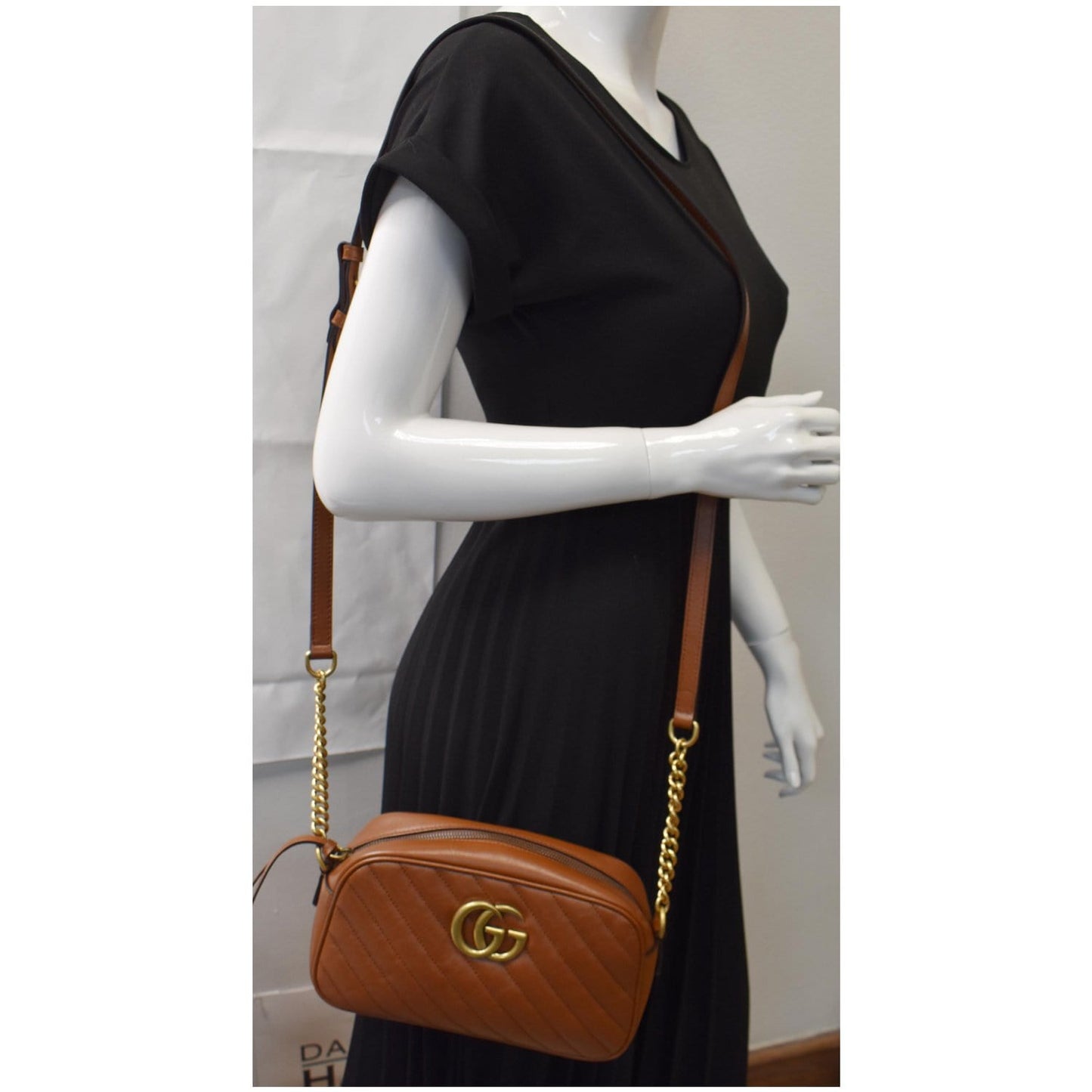 GUCCI GG Marmont Small Matelasse Leather Shoulder Bag Brown 447632
