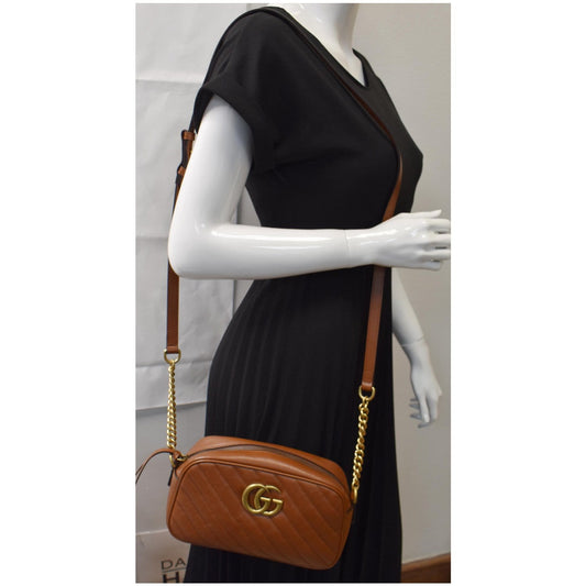 GUCCI GG Marmont Small Matelasse Leather Shoulder Bag Brown 447632