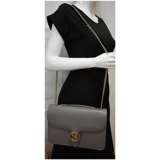 GUCCI Interlocking GG Calfskin Leather Crossbody Bag Grey 510303