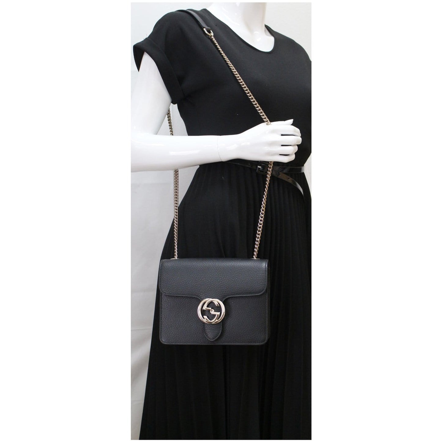 GUCCI Interlocking GG Leather Crossbody Bag Black