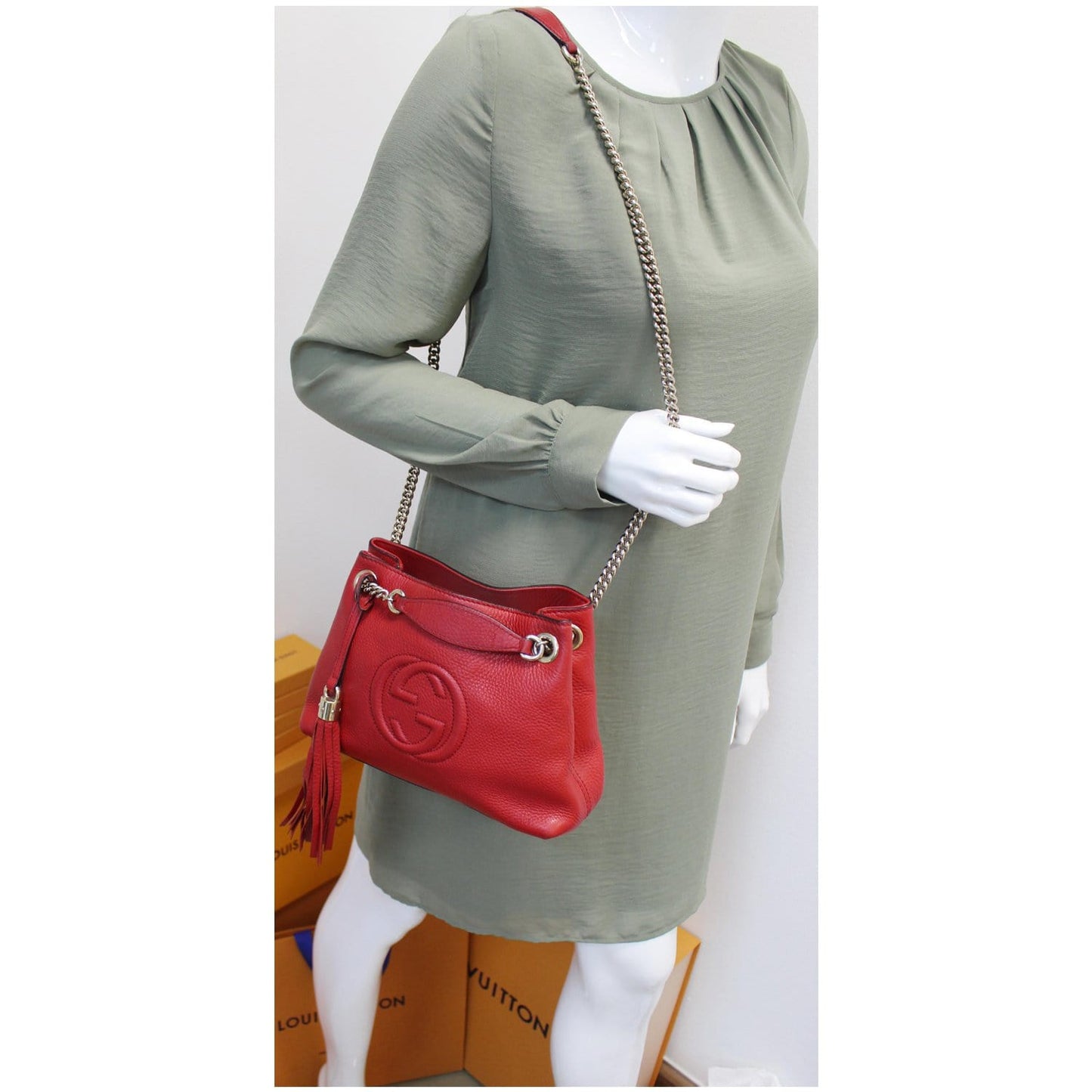 GUCCI Soho Chain Mini Tassel Leather Shoulder Bag Red 387043 - 15% OFF