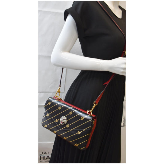 GUCCI Thiara Medium Double Smooth Leather Shoulder Bag Red/Black 524822