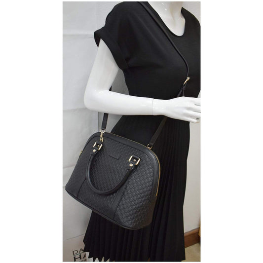 GUCCI Dome Medium Microguccissima Leather Shoulder Bag Black 449663