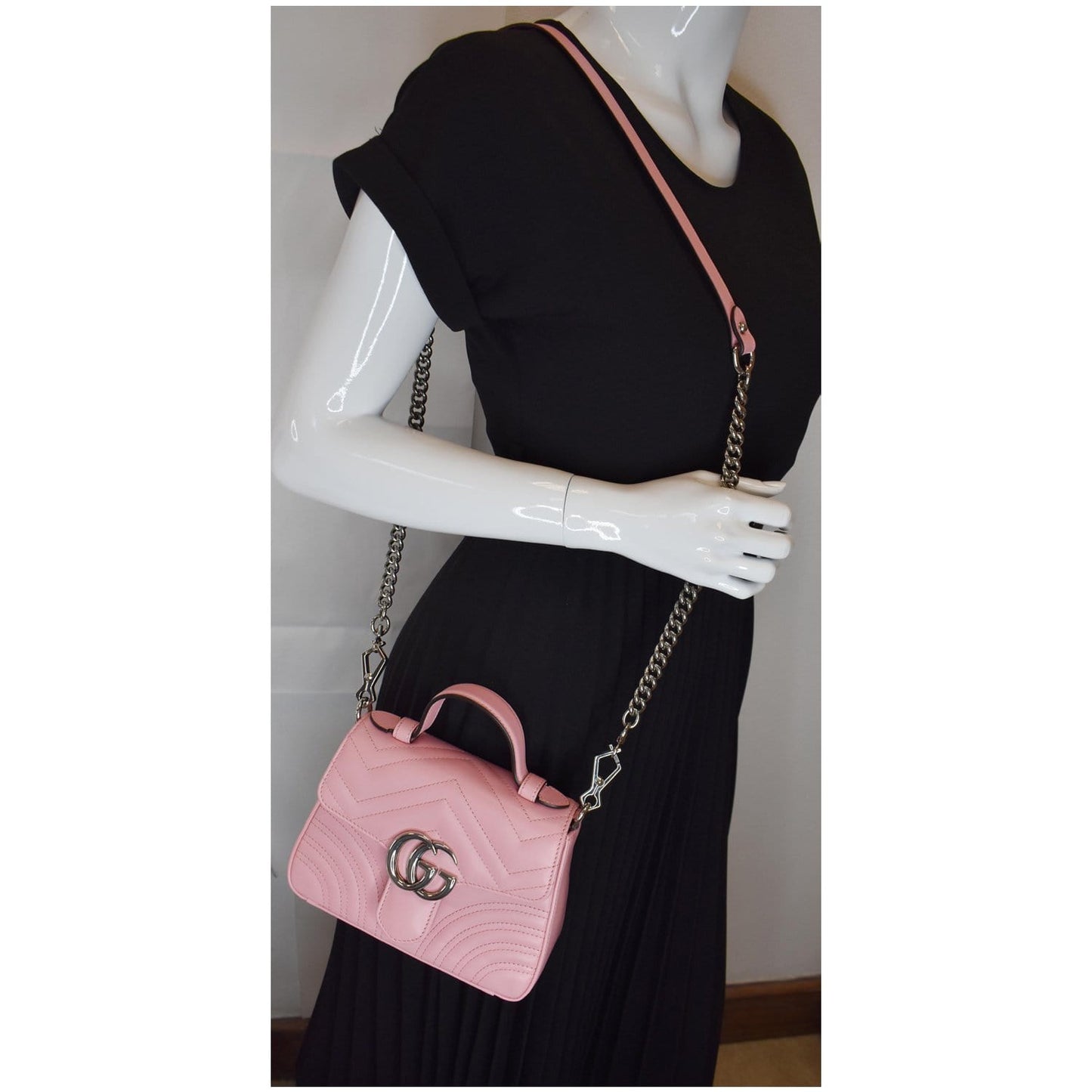 GUCCI GG Marmont Mini Top Handle Shoulder Bag Pastel Pink 547260