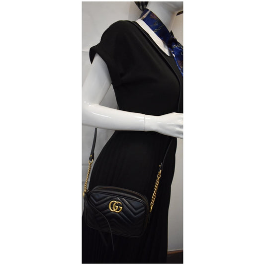 GUCCI GG Marmont Matelasse Mini Leather Crossbody Bag Black 448065