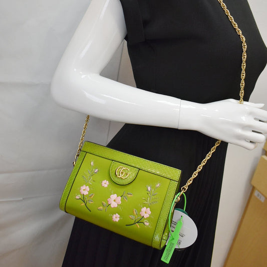 GUCCI Ophidia Silk Embroidered Floral Mini Shoulder Bag Green  - Hot Deals