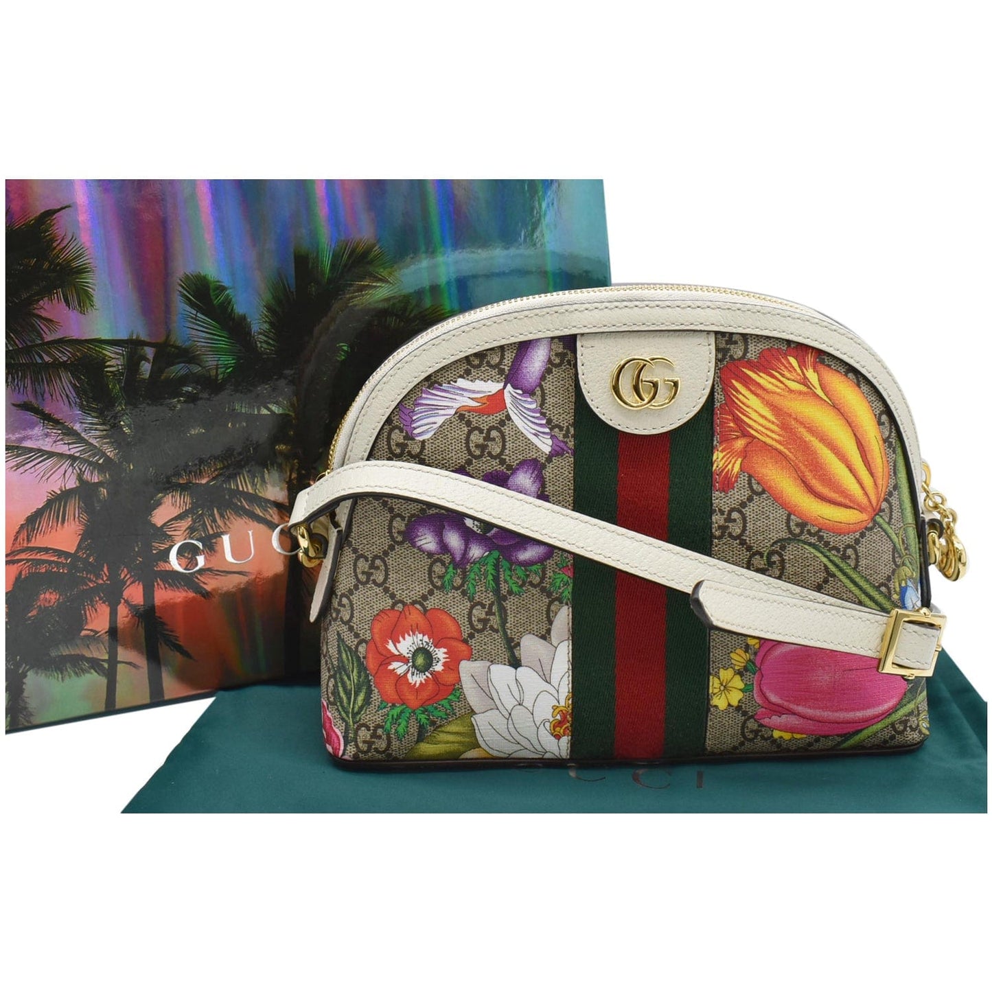 GUCCI Ophidia Flora Small Supreme Canvas Shoulder Bag Beige 499621