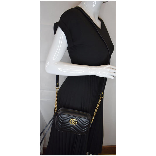 GUCCI GG Marmont Matelasse Mini Leather Shoulder Bag Black 448065