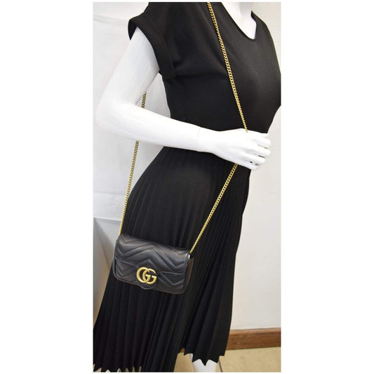 GUCCI GG Marmont Super Mini Leather Crossbody Bag Black 476433