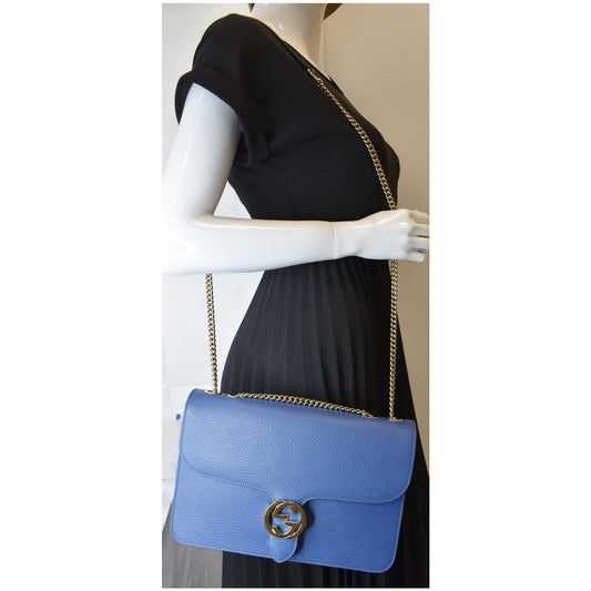 Gucci Interlocking GG Calfskin Leather Shoulder Bag Blue 510303