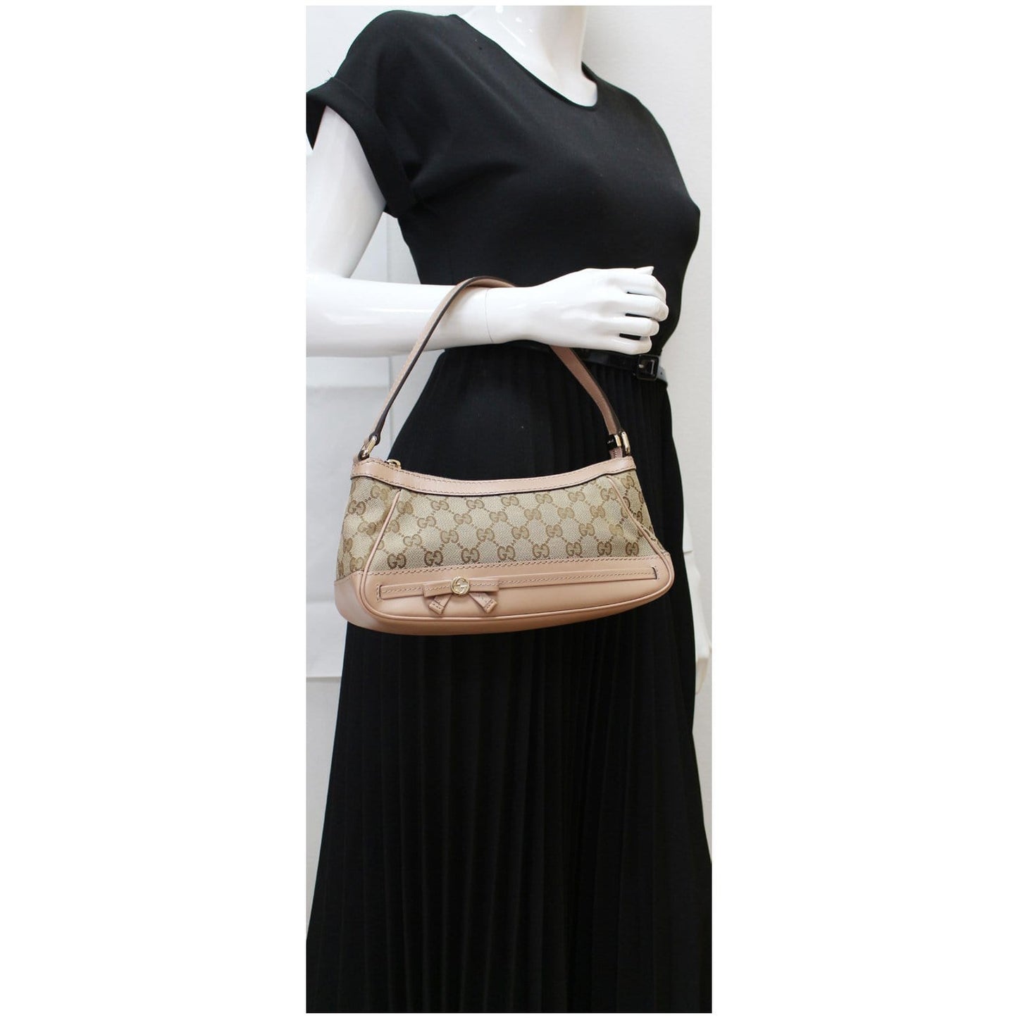 GUCCI Mayfair Small Bow GG Canvas Shoulder Bag Rose Beige 269893