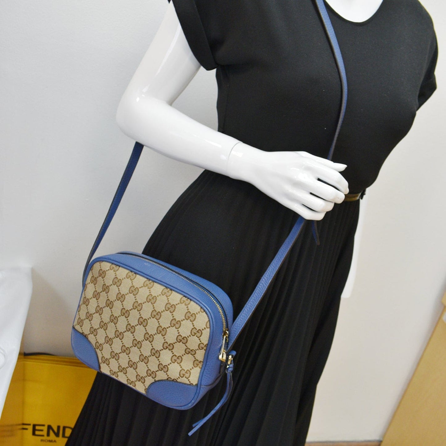 GUCCI Bree GG Canvas Leather Crossbody Bag Beige 449413