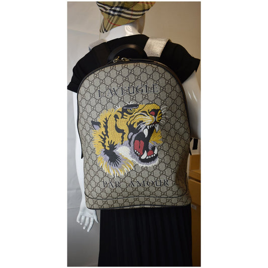 GUCCI L'Aveugle Par Amour Print GG Supreme Backpack Bag Beige 419584